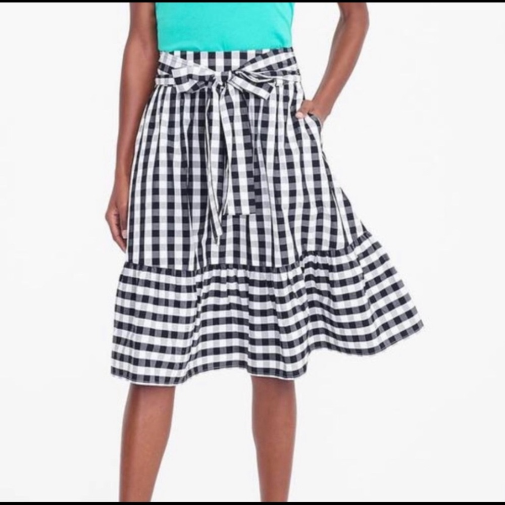 J Crew tiered gingham midi skirt